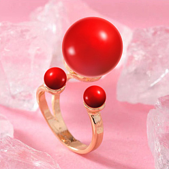 Красный Регулируемые манжеты из сплава с искусственным жемчугом для женщин, розовое золото , красные, внутренний диаметр: 18 мм