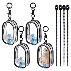 Черный Прямоугольные прозрачные пластиковые пакеты ПВХ с застежкой-молнией для хранения, в комплекте: 1 силиконовая кабельная стяжка и 20 помпоны, чёрные, 18.2 см, мешок: 10.7x6.65x4.05 см