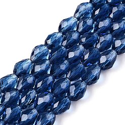 Морской Синий Прозрачные стеклянные бусины, граненые, слеза, Marine Blue, 8x6 мм, отверстие : 1.2 мм, около 65~67 шт / нитка, 20.08 дюйм (51 см)