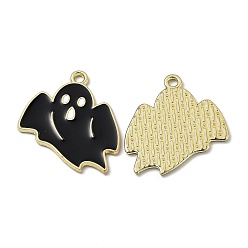 Black Alloy Enamel Pendants, for Halloween, Ghost, Golden, Black, 26.5x23x1.2mm, Hole: 1.8mm