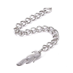 Stainless Steel Color Tarnish Resistant 304 Stainless Steel Chain Extender, Curb Chain, with 202 Stainless Steel Charms, Feather, Stainless Steel Color, 65~69mm, Link: 3.7x3x0.5mm, Feather: 12x4x0.2mm