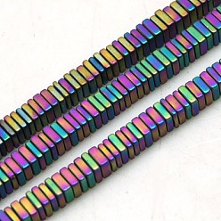 Rainbow Plated Non-magnetic Synthetic Hematite Beads Strands, Frosted, Square, Multi-color Plated, 3x1mm, Hole: 1mm, 15.7 inch