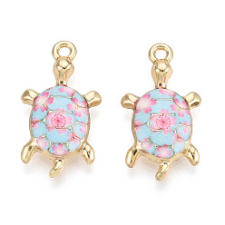 Светло-Синий Подвески из эмали и сплава, черепаховые чары, стойки покрытие, золотой свет, голубой, 24x13.1x3 мм, отверстие : 1.6 мм