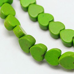 Желто-Зеленый Окрашенные синтетическое бирюзовый сердце шарик прядь, желто-зеленый, 5x6x3 мм, отверстие : 1 мм, около 79 шт / нитка, 15.7 дюйм