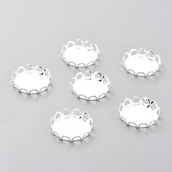 Серебро 304 Настройки нержавеющей стали кабошон, кружева края ободок чашки, плоско-круглые, серебряные, 16x3 мм лоток: 15 мм