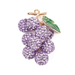 Лиловый Подвески из сплава , винограда прелести, с использованием страз и эмали ручной работы из полимерной глины., золотые, сирень, 45x31x24.5 мм, отверстие : 2 мм