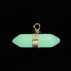 Golden Luminous Glass Pendants, with Golden Tone Copper Wire Wrapped, Bullet, Golden, 11x23x7mm, Hole: 1.6mm