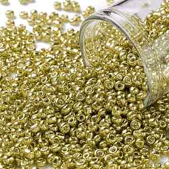 Бледно-Золотистый 12/0 стакан бисер, стиль цвета металлик, круглые, бледно золотарник, 12/0, 2 мм, отверстие : 1 мм, Около 30000 шт / фунт