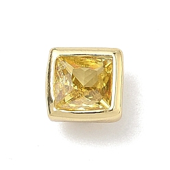 Желтый Квадратные латунные микропаве кабошоны из кубического циркония, стойки покрытие, долговечный, без свинца и без кадмия, реальный 18 k позолоченный, желтые, 5x5x3.5 мм