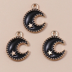 Черный Подвески из эмали и сплава, золотой свет, луна со звездным шармом, чёрные, 17x12 мм, 10 шт / комплект