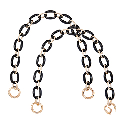 Black Resin Bag Strap Chains, Cable Chains, with Aluminium Alloy  Spring Gate Rings, for Bag Straps Replacement Accessories, Black, 400x24.6x14mm