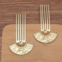 Light Gold Alloy Hair Comb Finding, for DIY Jewelry Accessories, Fan, Light Gold, 61x38mm, 10pcs/set