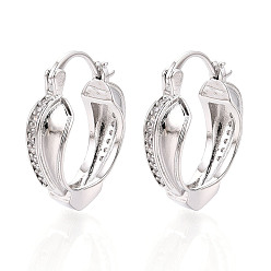 Платинированный Серьги-кольца в форме сердца с микропаве из кубических цирконий из латуни, Реальная платина, 22.5x19x7 мм