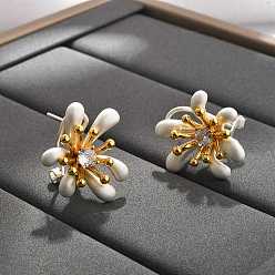 Золотой & Серебряный Серьги-гвоздики из латунного микро-паве, цветок, золотой и серебряный, 25x21.5 мм