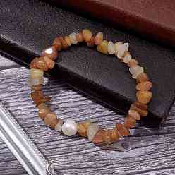 Красный Авантюрин Браслеты из натурального красного авантюрина для женщин, с культивированным пресноводным жемчугом, внутренний диаметр: 2-1/8 дюйм (5.5 см)