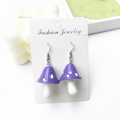 Сине-фиолетовый Серьги-подвески в форме гриба из сплава и смолы, платина, синий фиолетовый, 28 мм