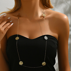 Цветок Стильные длинные ожерелья из полых звеньев нержавеющей стали для женщин, нарядные на вечеринку, золотые, цветок, 39.37 дюйм (100 см)