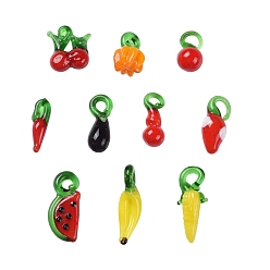 (52) Непрозрачная лаванда 60 шт 10 стиль подвески лэмпворк ручной работы, фрукты, разноцветные, 21~23x9~10x8~9 мм, отверстие : 1.5~4 мм, 60 шт / коробка