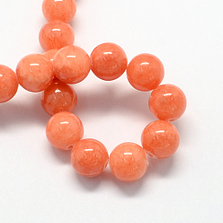Light Salmon Natural Dyed Yellow Jade Gemstone Bead Strands, Round, Light Salmon, 6mm, Hole: 1mm, about 66pcs/strand, 15.7 inch