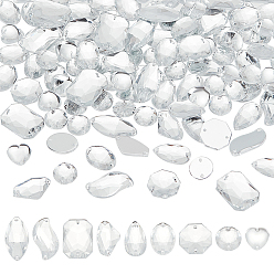 Прозрачный 140 шт. 9 стиль каплевидный/восьмиугольный/овальный пришитый стразы, Тайвань акриловые горный хрусталь, два отверстия, аксессуары для одежды, граненые, прозрачные, 10~21x10~13x3.5~5 мм, отверстие : 1 мм