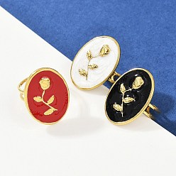 (52) Непрозрачная лаванда Овальные с рисунком розы 304 эмалевые кольца из нержавеющей стали для женщин, ионное покрытие (ip), реальный 18 k позолоченный, разноцветные, овальный : 25.5x18.5 mm, внутренний диаметр: 17 мм