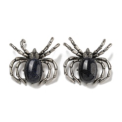 Синий Драгоценный Камень Синтетический синий авантюрин подвески, прелести паука, с реечной накладкой из латуни с фурнитурой под античное серебро, без кадмия и без свинца, 36x36x7.5 мм, отверстие : 3x5.5 мм