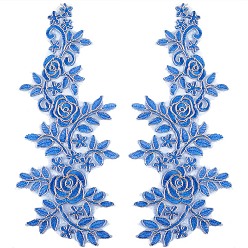Королевский синий Кружевные аппликации с металлической вышивкой из полиэстера, украшения аксессуары для cheongsam, платье, цветок, королевский синий, 360x145x1 мм