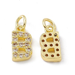 Letter B Real 18K Gold Plated Brass Micro Pave Clear Cubic Zirconia Charms, with Jump Ring, Letter.B, 11.5x6x2.5mm, Hole: 3.4mm