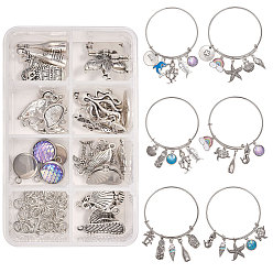Mixed Color DIY Bangle Making, with Adjustable Iron Expandable Bangle, Alloy Pendants, Resin Pendants, Brass Jump Rings, Mixed Color, 2-1/2 inch(65mm), 1.5mm