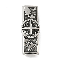 Античное Серебро 304 прямоугольник из нержавеющей стали с подвесками-компасами, для изготовления браслета из кожанного шнура, античное серебро, 35x13x7 мм, отверстие : 8.5x4.3 мм