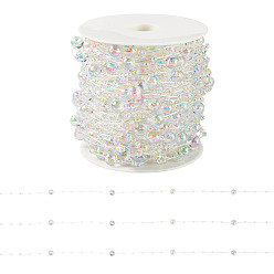 Clear Acrylic Round Beaded Link Chains, with Spool, Clear, 3mm & 7mm, about 98.43 Feet(30m)/Roll