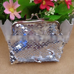 Серебро Кукольная сумочка трапециевидной формы из нетканого материала, с железным каркасом для кошелька платинового цвета и пайетками, принадлежности для американских кукол, серебряные, 70x90 мм