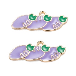 Lilac Alloy Enamel Pendants, for Earrings, Light Gold, Carrot, Lilac, 10x27x2mm, Hole: 1.6mm