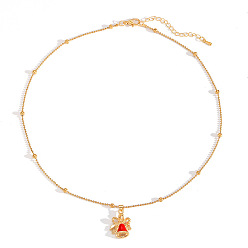 Christmas Bell Рождественские ожерелья с подвесками из цинкового сплава и эмали, золотые, красные, Рождественский колокольчик, 15.75 дюйм (40 см), Кулон : 22 мм