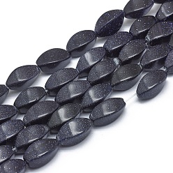 Синий Драгоценный Камень Синтетический синий авантюрин бисер нитей, овальные, 14~15x7~8 мм, отверстие : 1 мм, около 25 шт / нитка, 15.3 дюйм (39 см)