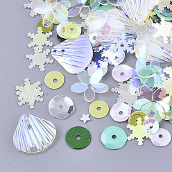 Светло-зеленый Аксессуары для орнаментов, пластиковые пайетки / блестки из пвх, разнообразные, светло-зеленый, 4~11x4~12x0.4~1.5 мм, отверстие : 0.9~1.4 мм