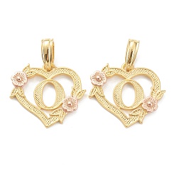 Letter O Настоящие 18 к позолоченные латунные подвески, сердце с алфавитом, letter.o, 18x20x3 мм, отверстие : 6.5x3 мм