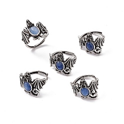 Кианит Регулируемые кольца динозавра натуральный кианит, антикварные серебряные латунные украшения для женщин, 2~19 мм, внутренний диаметр: американский размер 7(17.3мм)
