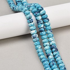 Голубой Нити окрашенных синтетических бусин из речного камня, рондель, голубой, 10x6 мм, отверстие : 1.2 мм, около 62 шт / нитка, 15.63'' (39.7 см)
