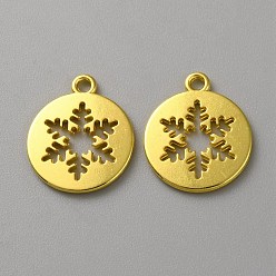Golden Alloy Pendants, Flat Round with Snowflake, Golden, 17.5x14.8x1.5mm, Hole: 1.6mm