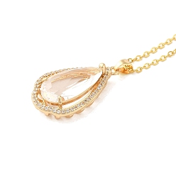 Прозрачный Ожерелье с кулоном из кубического циркония, стеклянные украшения для женщин, 201 из нержавеющей стали кабель цепи ожерелья, слеза, прозрачные, 15.75 дюйм (40 см)