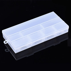 Clear Rectangle Polypropylene(PP) Bead Storage Containers, with Hinged Lid and 8 Grids, Frosted, Clear, 25.3x12.4x3.6cm, Hole: 8mm, Compartment: 54~247x34~47mm
