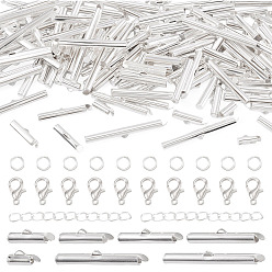 Silver Jewelry Findings Kits, including 140Pcs Iron Slide On End Clasp Tubes, 70Pcs Zinc Alloy Lobster Claw Clasps, 70Pcs Iron Ends with Twist Chain Extension, 280Pcs Brass Jump Rings, Silver, 5.5x30x4mm, Hole: 1.2~1.4x3mm, Inner Diameter: 3.2mm, 20pcs