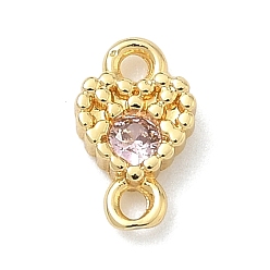 Бледно-Розовый Подвески-сердечки с кубическим цирконием из латуни, без кадмия и без свинца, долговечный, стойки покрытие, реальный 18 k позолоченный, розовый жемчуг, 7x4.5x1.5 мм, отверстие : 1 мм