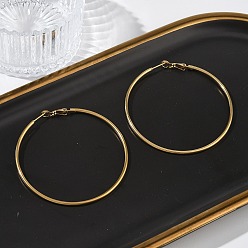 Настоящее золото 14K 304 круглые серьги-кольца из нержавеющей стали, ионное покрытие (ip), реальный 14 k позолоченный, 60x2 мм