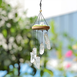 Хрусталь Ветряная музыка из натурального кварцевого кристалла, с круглой деревянной доской, для домашнего наружного декора, 270 мм