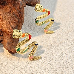 Золотой 304 серьги из нержавеющей стали эмаль, змея, золотые, 40x23 мм