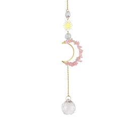 Розовый Кварц Хрустальное стекло с подвеской в виде ловца солнца из натурального розового кварца, создатель радуги, украшение сада и дома своими руками, луна, 250~350 мм