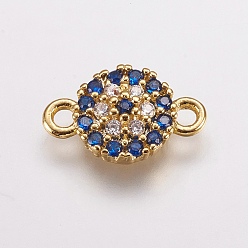 Золотой Латунные микро проложить кубических ссылки циркония, плоско-круглые, синие, золотые, 13x8.5x2.5 мм, отверстие : 1.5 мм