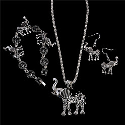 Черный Комплекты из ожерелья, сережек и браслетов из сплава слона и синтетической бирюзы, античное серебро, чёрные, 500 мм